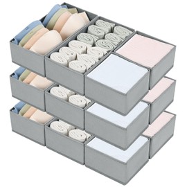 DIMJ Drawer Organizers for Clothing, Set of 12 Dresser Drawer Organizers, Fabric Closet Organizers and Storage, Drawer Dividers for Baby Clothes, Socks, Belt, Tie (Grey)