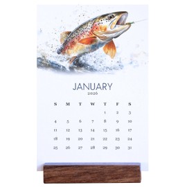 2026 Monthly Office Desk Calendar - Trout Fly Fishing - Watercolor Style - Wood Stand - Annual 12 Month - 4” x 6” Cards – Minimalist Home Décor (Trout Fishing)