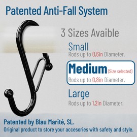 Blau Marité 10 x S-Shaped Hooks with Anti-Drop System. Length: 8 cm. for rods up to 2 cm Diameter. Helps in The Organization and Storage of Home. (Black, M (Bars<2 cm))