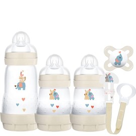 MAM Welcome To The World Set, Newborn Bottle Set with 0-2 Months Baby Soother and Clip, Newborn Baby Gifts, Grey (Designs May Vary)