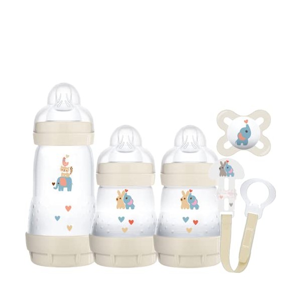 MAM Welcome To The World Set, Newborn Bottle Set with 0-2 Months Baby Soother and Clip, Newborn Baby Gifts, Grey (Designs May Vary)