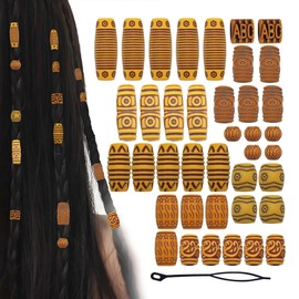 TUKEVA 39 Stück Haarperlen Dreadlock Perlen Dreadlocks Schmuck Haarschmuck für Dreadlocks Holzimitat Haar Perlen Dekoration für Haar Schmuck,Festivals,Partys,Bälle,DIY Haarschmuck (holzähnliche Farbe)