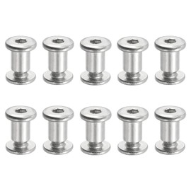 PATIKIL Hex Chicago Screws, 10 Set Binding Screw Posts M6 x 10 mm Connecting Hex Drive Socket Cap Bolt Nuts for Scrapbook Leather Belt Album Photo Furniture Repair, Silver