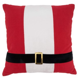 SARO LIFESTYLE Kringle Collection Santa Belt Throw Pillow with Poly Filling, 18", Red