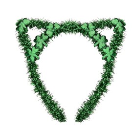 Kefley St Patrick's Day Clover Shamrock Headband Green Cat Ear Headband Hairband for Costume Party Cheerleader Festival Headpiece Saint Patrick's Day Hair Accessories Ornaments Headwear