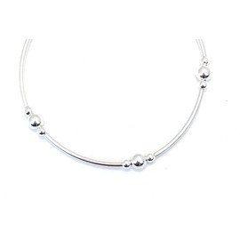 Sterling Silver 925 Beaded Stretch Noodle Design Bracelet