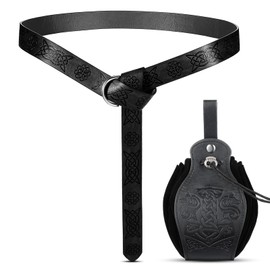 2 Cinturón Vikingo Medieval Riñonera de Cuero Cinturón de Cuero de PU Bolso Vintage Accesorio Renacentista (Negro, Elegante)