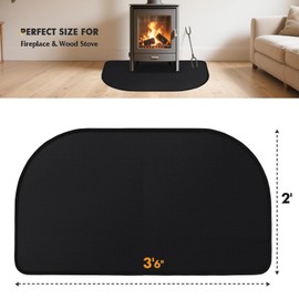 Fireplace Mat, 2' x 3'6'' x 0.06'' Fireplace Rugs Fire Resistant, Fiberglass and Non-Slip Bottom Hearth Rugs for Fireplaces Fire Resistant, Hearth Pads for Wood Stove Fireplace Indoor Outdoor, Black