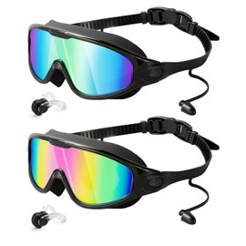 Lorrtta Wide Vision Swimming Goggles 2 Pack, Wide View Anti Fog & UV Protection Goggles Swimming Adult Clear Vision Goggles Adult Women No Leaking Fit Swimming Goggles Adult Men Adult Swimming Goggles