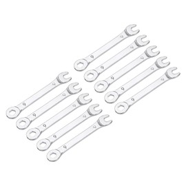 uxcell 10pcs 6mm Thin Combination Wrench with Offset 6-Point End and 15° Angled Open End Multi-function Metric Mirror-Chrome Plated High Carbon Steel Spanners for Maintenance and Repairs