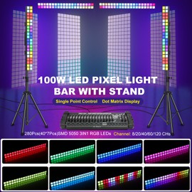 ENDYSHOW LED Pixel Light Bar with Stand,100W 3IN1 RGB 2×20 LED Block DJ Pixel Lights Bar,7.5ft DJ Pixel Lighting for Parties,DMX512,Sound,Master/Slave Stage Light for Band,Club,Wedding,Events,Shows