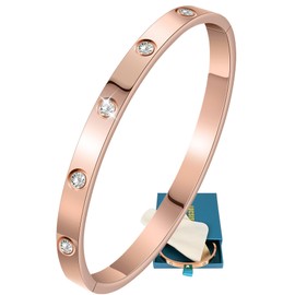 LUCSIS Hinge Bangle Bracelet Stainless Steel 18K Gold Plated with Love 5A Grade Cubic Zirconia, Friendship Love Bracelet Jewelry gifts for women