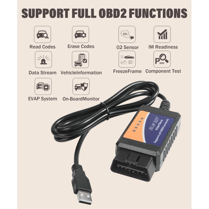 bylikeho OBD2 Scanner,Car Accessories ELM327 OBD2 USB Adapter for Windows,Car