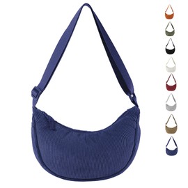 LOCCY Crossbody Bag Women's Corduroy Half Moon Bag Women's Corduroy Plain Halfmoon Bag Cord with Adjustable Shoulder Strap for Women Travel, darkblue