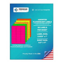Premium Label Supply Bright Neon Color Fluorescent Stickers - 2.625" x 1" Address Labels - (Assorted Fluorescent, 750 Labels)