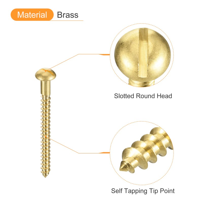 sourcing map Wood Screws M4 x 60mm Slotted Round Head