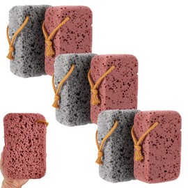 Shower Sponges for Men, 6 Pack Large Exfoliating Bath Sponges, Body Sponges for Shower with Hanging Rope, Gentle Cleaning for Sensitive Skin, Red Brown and Gray, 14.5 * 9.5 * 5 cm