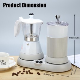 DITOSH Espresso Maker with Milk Frother Electric Moka Pot 2-in-1 Espress Machine Aluminium One-Touch Operation Milk Froth Fine and Dense White 110V