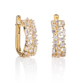 Namana Gold Hoop Earrings for Women. 925 Sterling Silver Gold Plated Hoops for Women With Round and Baguette-cut Cubic Zirconia Gemstones. Elegant Gold Huggie Earrings for women in Sterling Silver.