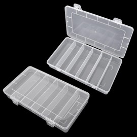 Pack of 2 Tackle Box with 6 Compartments, Transparent Plastic Fishing Tackle Box, Plastic Sorting Box, Compartment Storage Box, Craft Organiser for Bait, Hooks, Storage Screws (21 x 11.8 x 3.2 cm)