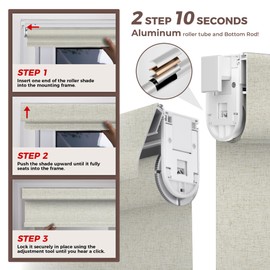 Allesin zen No Drill No Tools Blackout Roller Shades for Windows, 100% Blackout Linen Fabric,Renter-Friendly,UV Protection,Cordless Roller Blinds for Home, Office, Bedroom(Linen,46x48)