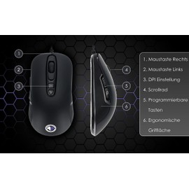 MILLENIUM Gaming Maus in Schwarz - High Performance USB Gaming Mouse für Hobby-Gamer und eSportler, optisch & funktional ansprechende Gamingmaus, schwarz