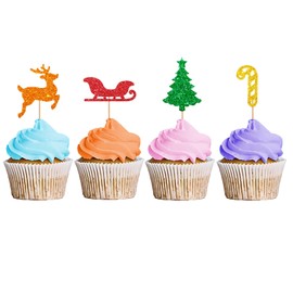 24PCS Christmas Cupcake Toppers, Christmas Tree Cupcake Toppers, Reindeer Cupcake Picks for Christmas, Christmas Holiday/Winter Wonderland Party Decoration