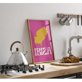 Lithobee - Ibiza Map - Printed Wall Art Design in Sizes A2, A3 & A4 Framed in a Stylish Quality Coloured Frame or Unframed (A4 Unframed)