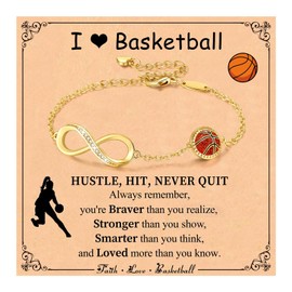 Miss Chipmunk Basketball Infinity Bracelets for Girls Women,14K Gold Plated Sport Accessories Birthday Christmas Jewelry Gifts for Women Mom Teen Girls(1-Basketball,Gold)
