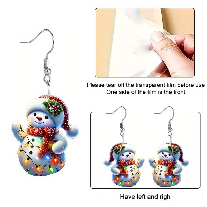 Cute Pink Snowman Christmas Tree Earrings - Hypoallergenic Xmas Jewelry