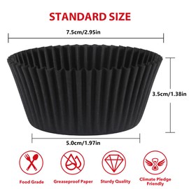 Standard Black Cupcake Liners for Baking 200 Counts - Caperci Greaseproof Muffin Baking Cups for Wedding Birthday Party Baby Shower Festivals (Black)