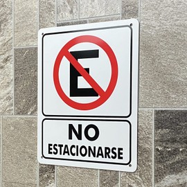 Señal No Estacionarse - 20 x 25 cm - Autoadherible o Atornillado - 100% Exterior - Avisos de Seguridad - Marca Pictofactory