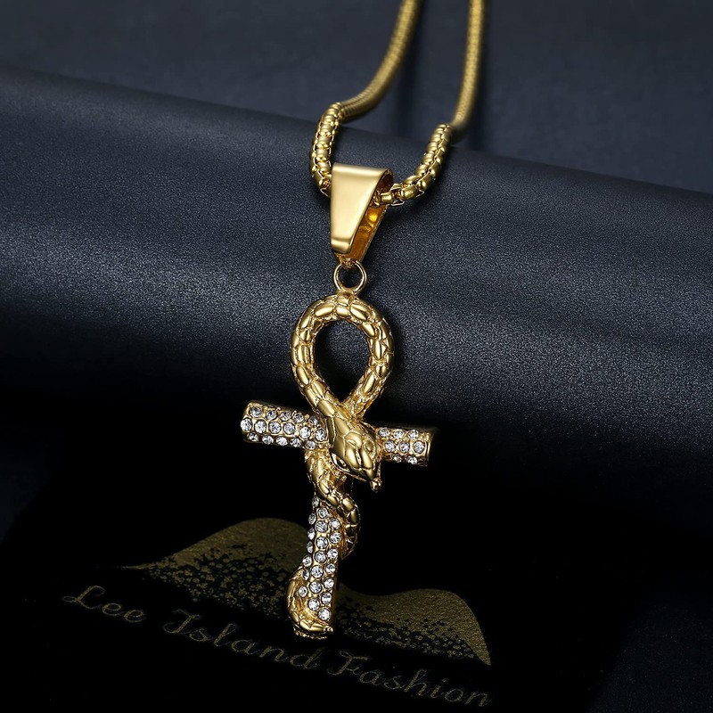 NEGS 18K Gold Plated Snake Enwind Coptic Ankh Cross Egyptian