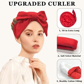 Gwabee Rizadores de pelo sin calor para dormir, 9 unidades de terciopelo sin calor para mujeres, cabello largo y medio, con gorro para dormir (rojo)