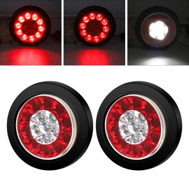 Aoling 12V 24V Round Truck Tail Lamp LED Rear Light for Trailer Truck Light Tiger Camper Reverse Small Brake White Red 16 LED Rubber Ring
