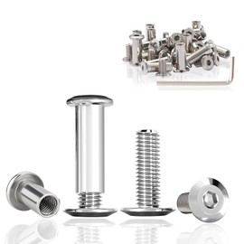 ddckj 21 Pcs Cabinet Connectors M4 (Barrel Nuts M4x10 Mm Furniture Bolts M4x6 Mm) 304 Stainless Steel Inter Screws with Allen Wrench for Furniture,Cabinet,Bookcases,Chair,Wood Boards