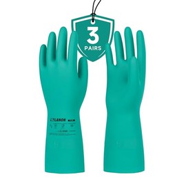 LANON - 3 pares de guantes de nitrilo resistentes a los productos químicos, guantes de goma reutilizables de alta resistencia, protección ácida, álcal