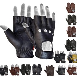 MRX BOXING & FITNESS Mens Driving Gloves Basic Soft Goat Leather Fingerless Breathable Biker Motorcycle Riding Cycling Shooting Button Gloves Half Finger, Black (Large)