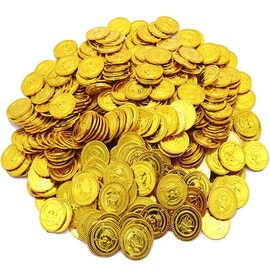 PIQIUQIU Pirate Treasure Gold Coins Toy, Pirate Treasure Gold Coins Play Money Children's Birthday Party Pirate Party Buccaneers Treasure Hunt Children Party Bags Pack of 100