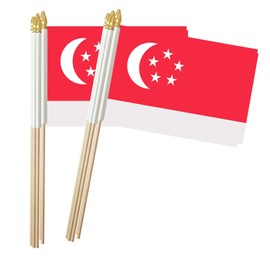 Singapore Stick Flag, Singaporean Small Mini Hand Held Flags, Small Singapore Flag 5x8 Inch,12 Pack, Party Decorations Supplies for Parades,World Cup,Festival Events