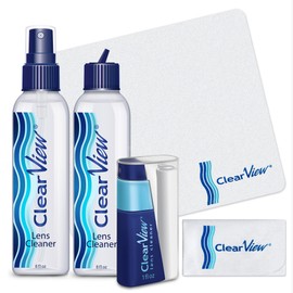 Clear View Lens Cleaner Kit | 2 x 8oz Bottles, 1 Travel Spray (1oz), 3 Premium Microfiber Cloths | Safe for All Lenses, Coatings & Screens