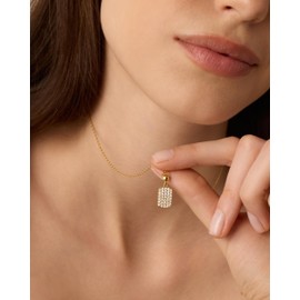 PAVOI Rhodium Plated Cute Whimsical Cubic Zirconia Pendant Necklaces with Charms Set, Hypoallergenic Adjustable Chain Dainty Gold Charm Necklace for Women, Trendy Dog Tag Pendant Gift