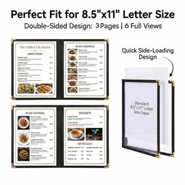 Menu Covers 8.5 x 11 Inch – 3 Pages 6 Views Restaurant Menu Covers, Durable Plastic Menu Booklet for Daily Restaurant Use