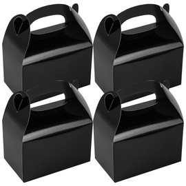 Restaurantware Bio Tek 6 x 3.5 x 3.5 Inch Gable Boxes For Party Favors, 100 Attractive Gift Boxes - With Built-In Handle, Greaseproof, Black Paper Barn Boxes, For Special Events Or Parties
