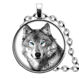 Fashion Jewelry WOLF GRAY charm pendant 22" Sterling Silver plated 925 necklace women female men