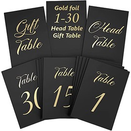 Números de mesa negros de 1 a 30 números de 4 x 6 pulgadas con cabeza y tarjetas de números de mesa de regalo, carteles de cartón para asientos, tarjetas de números de mesa de boda, tarjetas de