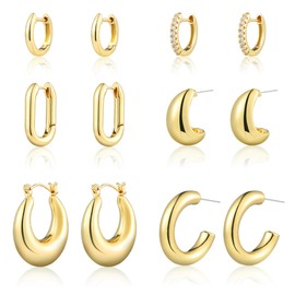 ALLHOLA Gold Hoop Earrings for Women, 6 Pairs 14k Gold Plated Huggie Hoops Earrings Set for Women Hypoallergenic, Lightweight Chunky Gold Twisted Hoop Earrings for Women Trendy Jewelry Gifts. (A-gold hoops)