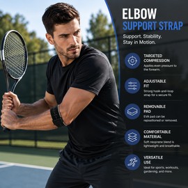 Adjustable Elbow Brace for Sports – Targeted Compression with Removable Pad for Tennis, Golf, Weightlifting & Daily Activities