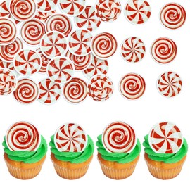 Gyufise 48Pcs Edible Merry Christmas Cupcake Toppers Edible Rice Paper Christmas Candy Birthday Cupcake Picks Women Men Birthday Party Anniversary Party Decorations Supplies