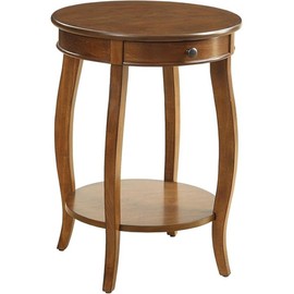 Acme Alysa Wooden Round End Table with Bottom Shelf in Walnut